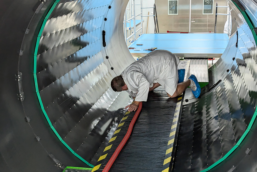 Polymoderator tiles with spark shields are installed at CERN. The tiles shrink and expand with temperature changes. Photo credit: Eric Anderssen, Berkeley Lab 