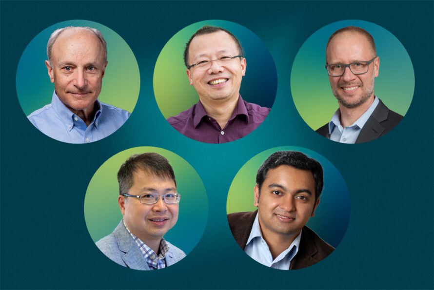From left to right: Michael Levi, Jian-Hua Mao, Trent Northen, Alan Poon, and Sayeef Salahuddin. Credit: Jenny Nuss/Berkeley Lab
