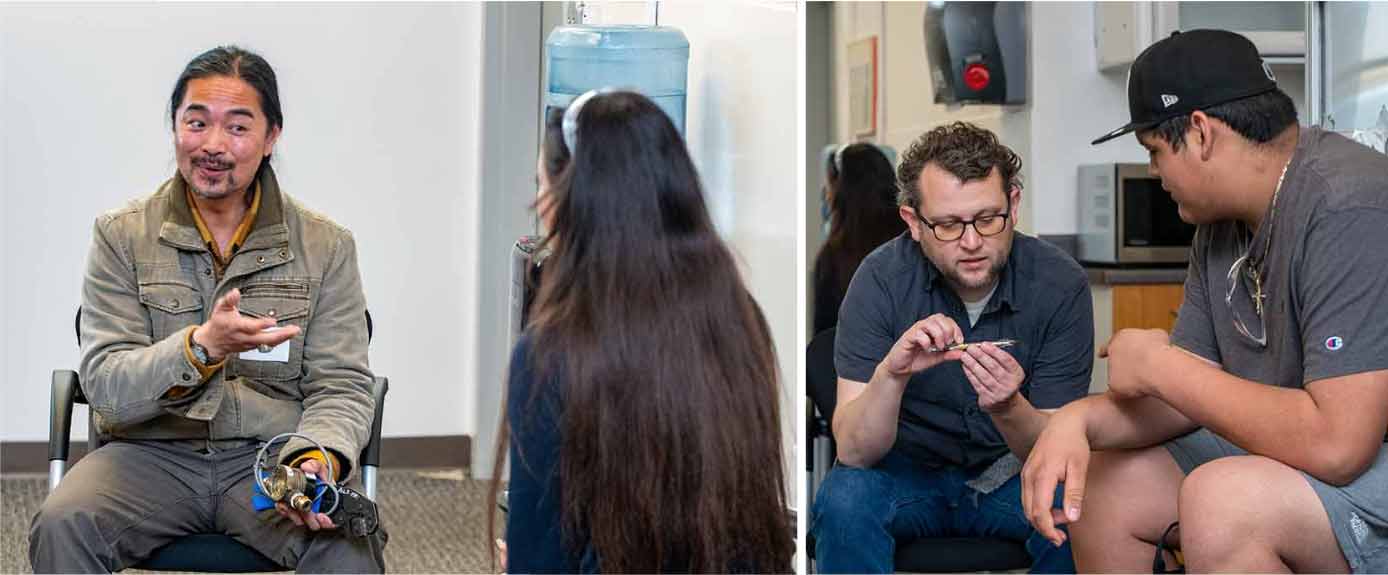 Khoi Diep and Andrew Lambert talk with students. Photo: Thor Swift, Berkeley Lab
