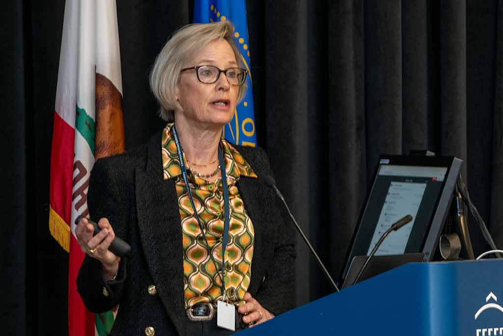 Natalie Roe at the podium – 2024 Berkeley Lab Director’s Review of the Physics and ATAP Divisions – Photo by Thor Swift