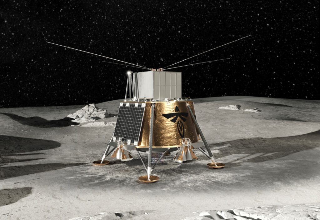 Artist’s rendering of LuSEE-Night atop the Blue Ghost spacecraft scheduled to deliver the experiment to the far side of the moon. (Credit: Firefly Aerospace)