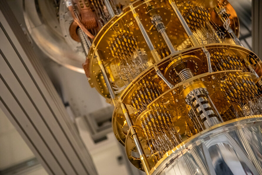 Large silvery-gray metallic device with long copper wires on the exterior. Credit: Marilyn Sargent/Berkeley Lab