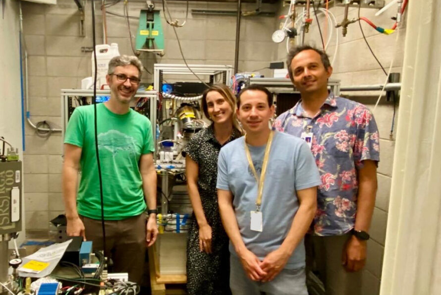 From left to right: Craig Hardgrove (Arizona State University), Deniz Ölçek (University of Oslo), with Mauricio Ayllon Unzueta and Arun Persaud (ATAP). (Credit: Deniz Ölçek, University of Oslo)