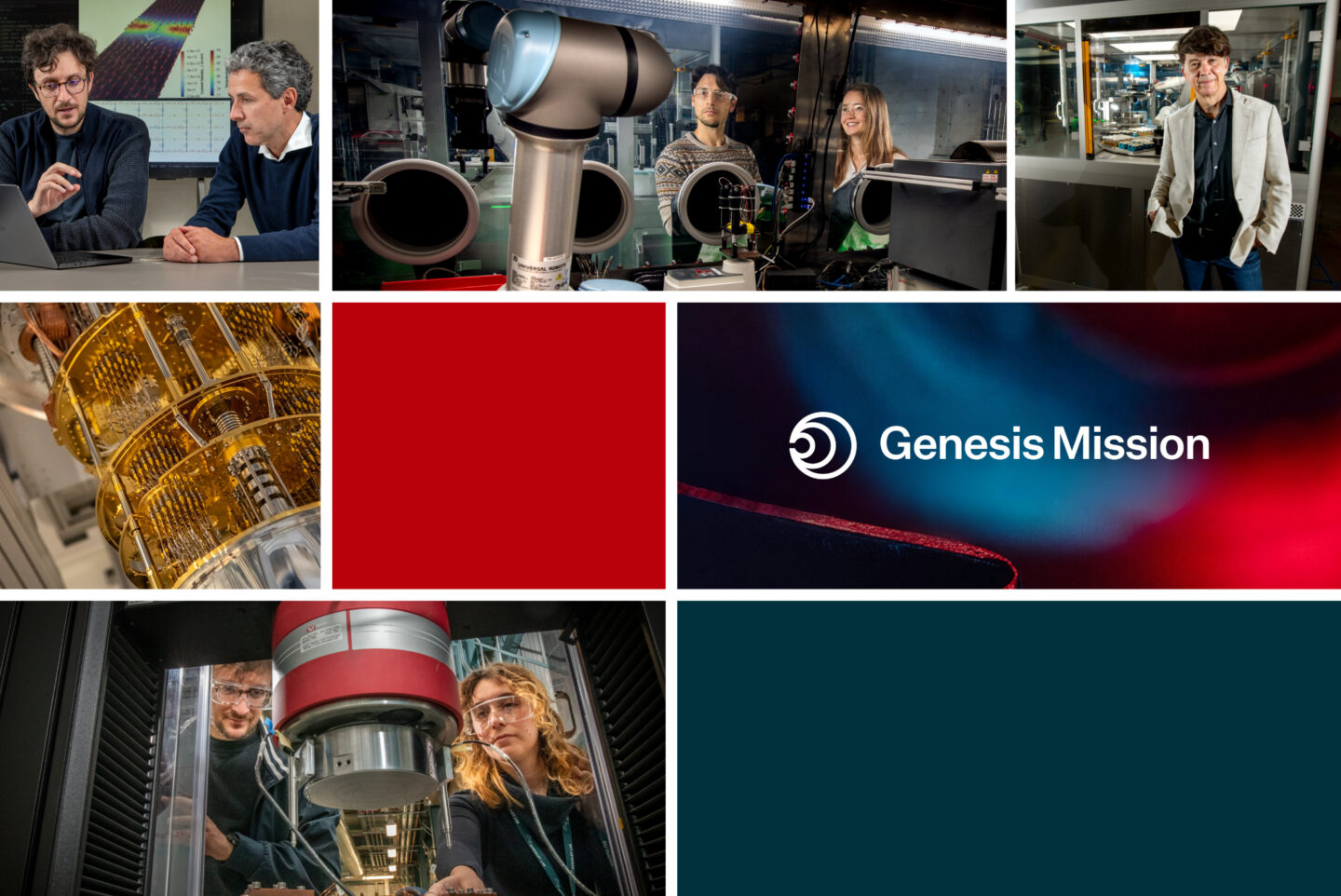 DOE Genesis Mission image composite - Berkeley Lab will lead 13 new Genesis Mission projects and partner on more than 30 others. (Credit: Jenny Weger/Berkeley Lab)