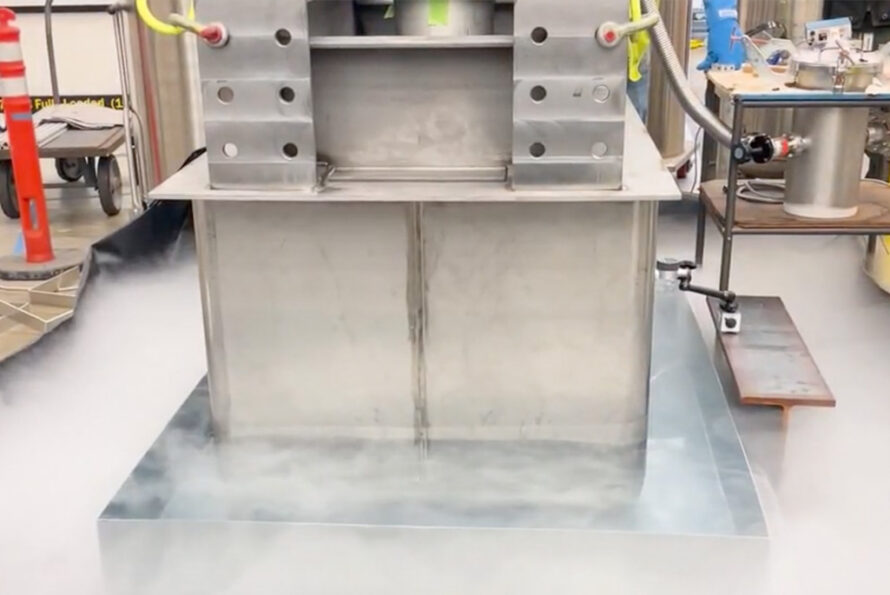 The Berkeley Lab's Engineering Division testing a prototype of a detector cryostat for the Deep Underground Neutrino Experiment (DUNE).